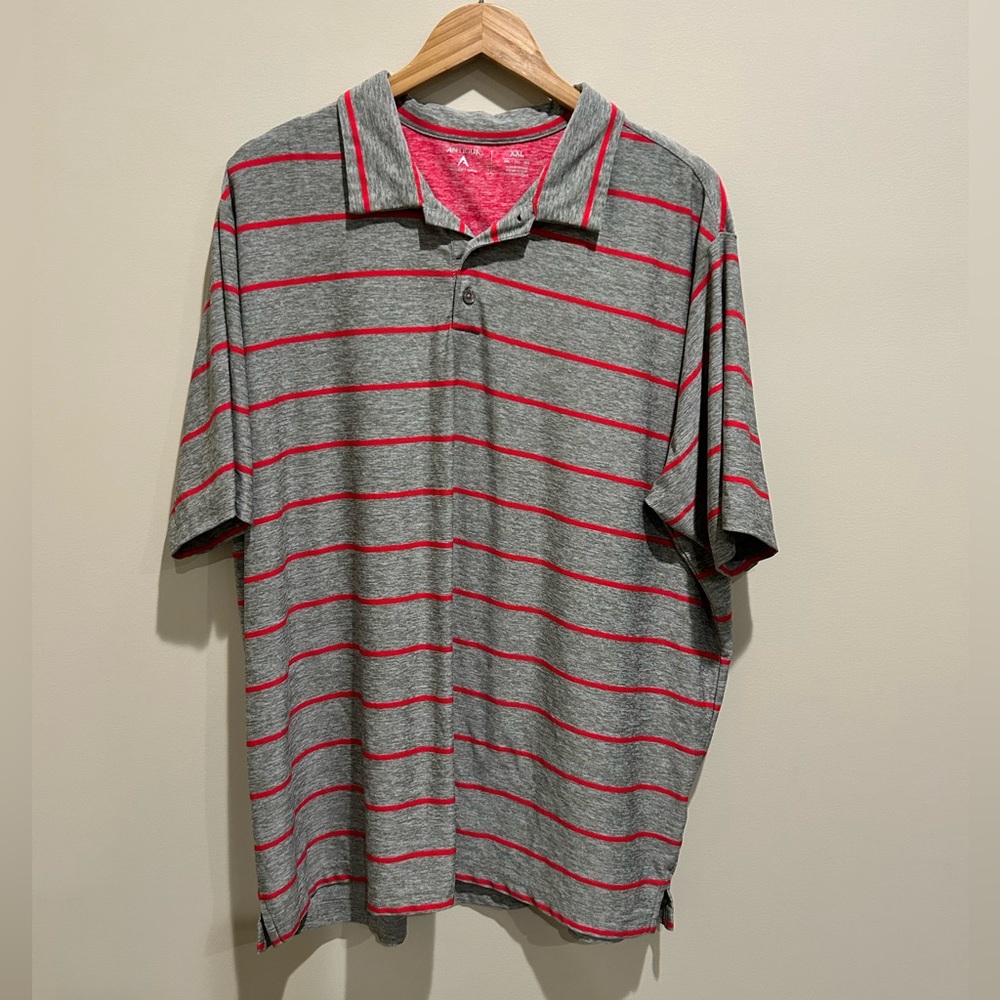 Gray and Red Striped Polo Shirt
